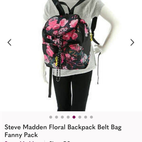 Steve Madden Black and Pink Floral Backpack - Picture 4 of 5